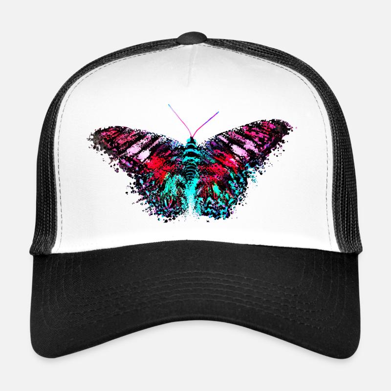 Design coloré couleur papillon rose turquoise Casquette trucker 