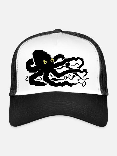 8bit pixel octopus - Trucker Cap - Weiß/Schwarz - Vorne