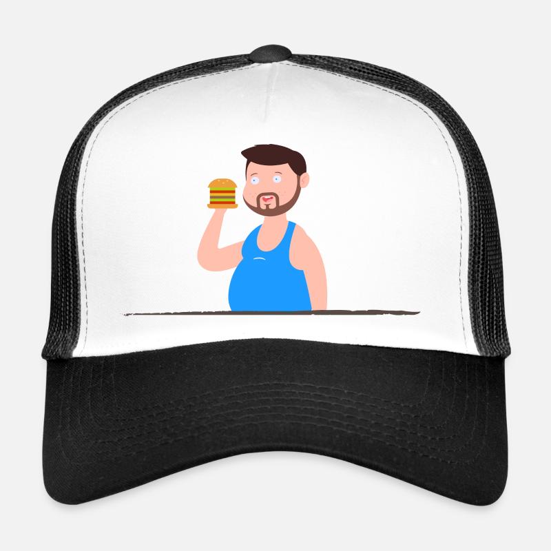 Mann im Unterhemd will Burger essen Trucker Cap