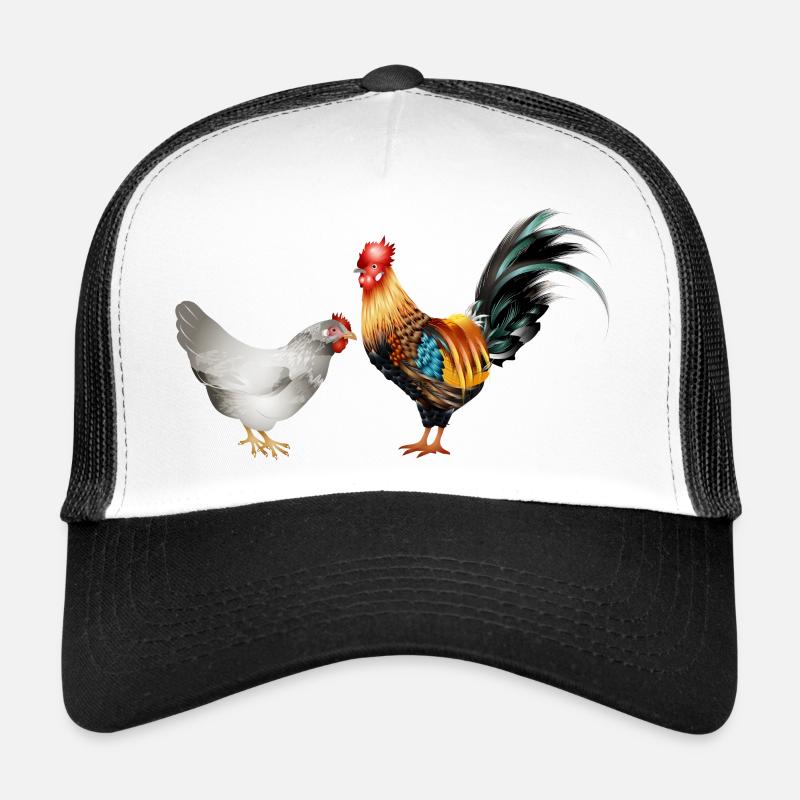 stattlicher farbenprächtiger Hahn mit einer Henne - Trucker Cap - Weiß/Schwarz