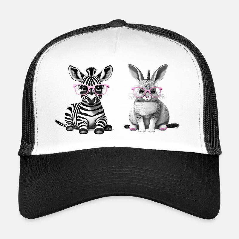 Zebra und Hase mit rosa Brille Trucker Cap