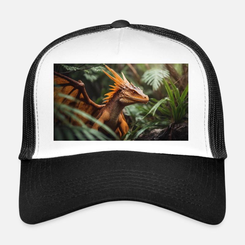 A realistic majestical orange dragon forest Trucker Cap