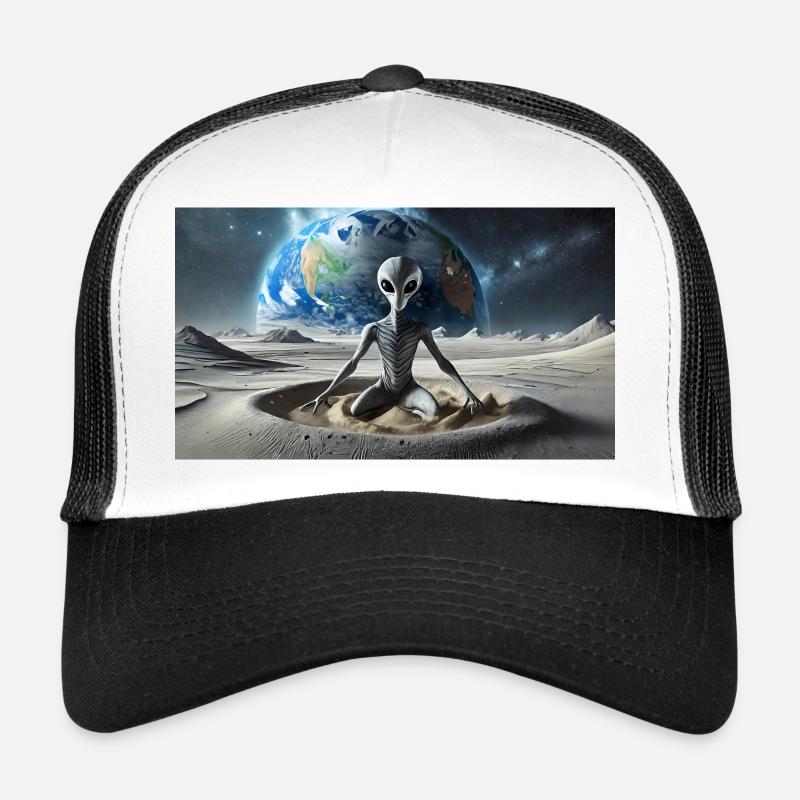 grey alien on the moon surface – meditate Trucker Cap