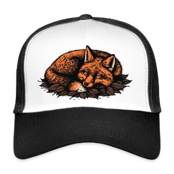 Renard endormi sur les feuilles d’automne - Casquette trucker  - blanc/noir - Devant