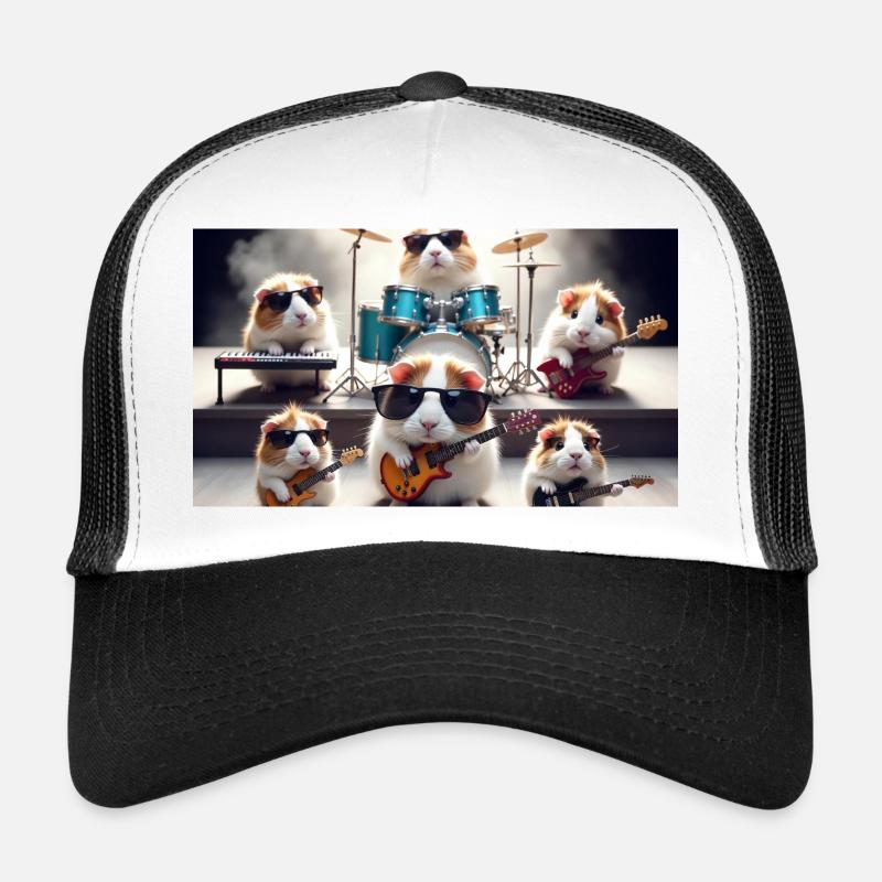 cute guinea pig dressed as a rock band Trucker Cap