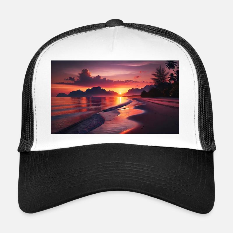 Beach and mountain sunset Trucker Cap