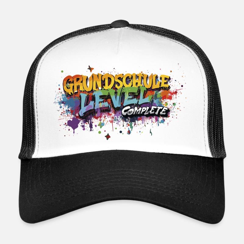 Grundschule Level Complete Graffiti Abschlussshirt - Trucker Cap - Weiß/Schwarz