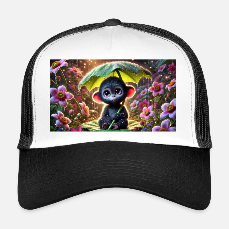 Kleines Äffchen unter einem leuchtenden Regenschirm Trucker Cap