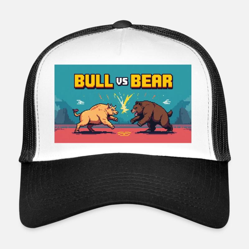 Pixel Art Bull vs Bear Battle - Trucker Cap - white/black