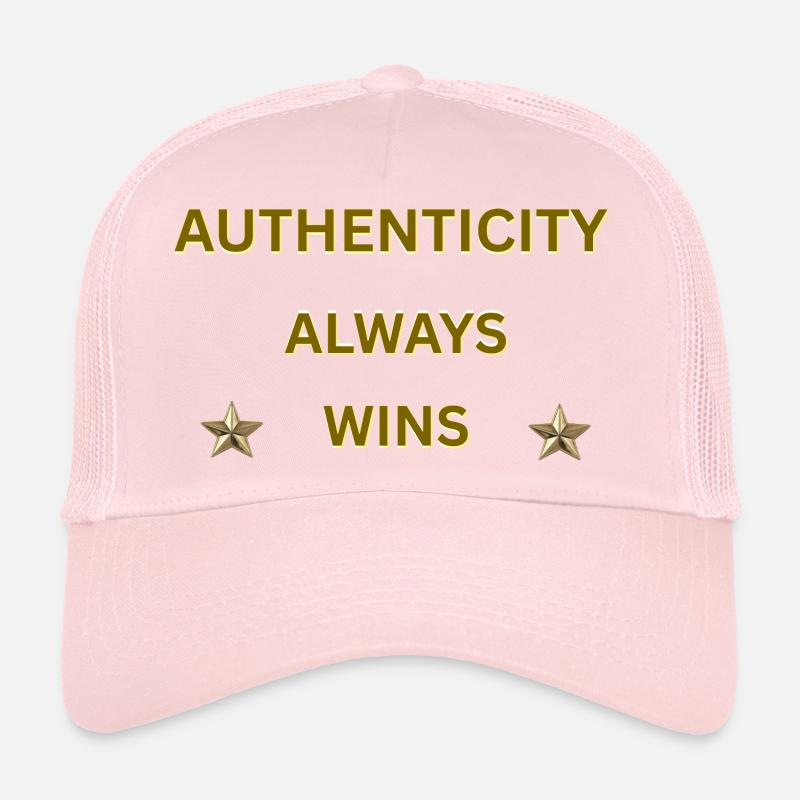AUTHENTICITY ALWAYS WINS – Gold Motivational Quote Trucker Cap