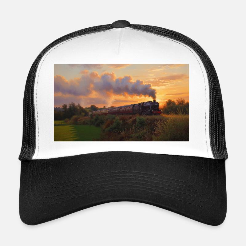 Train à vapeur du coucher du soleil Casquette trucker 