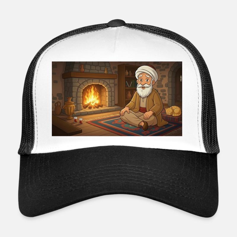 Paix intérieure et pleine conscience : Conception près de la cheminée - Casquette trucker  - blanc/noir