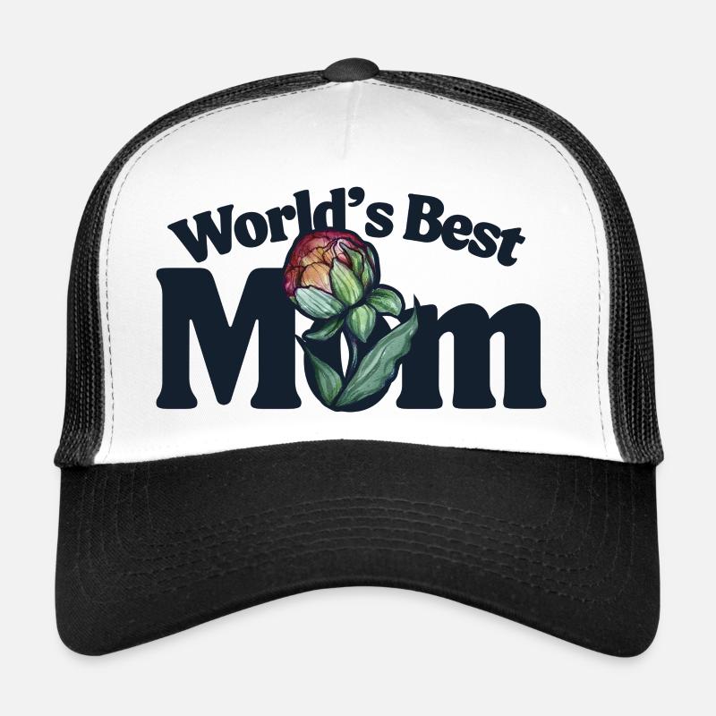 World's Best Mom Floral Emblem - Trucker Cap - Weiß/Schwarz