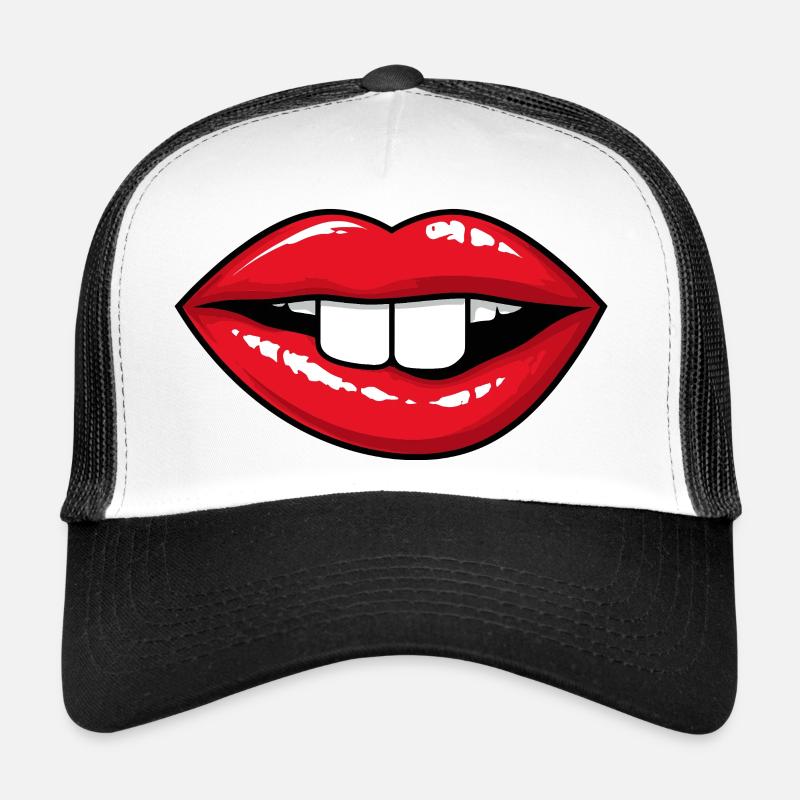 Lèvres rouges avec des dents de lapin Casquette trucker 