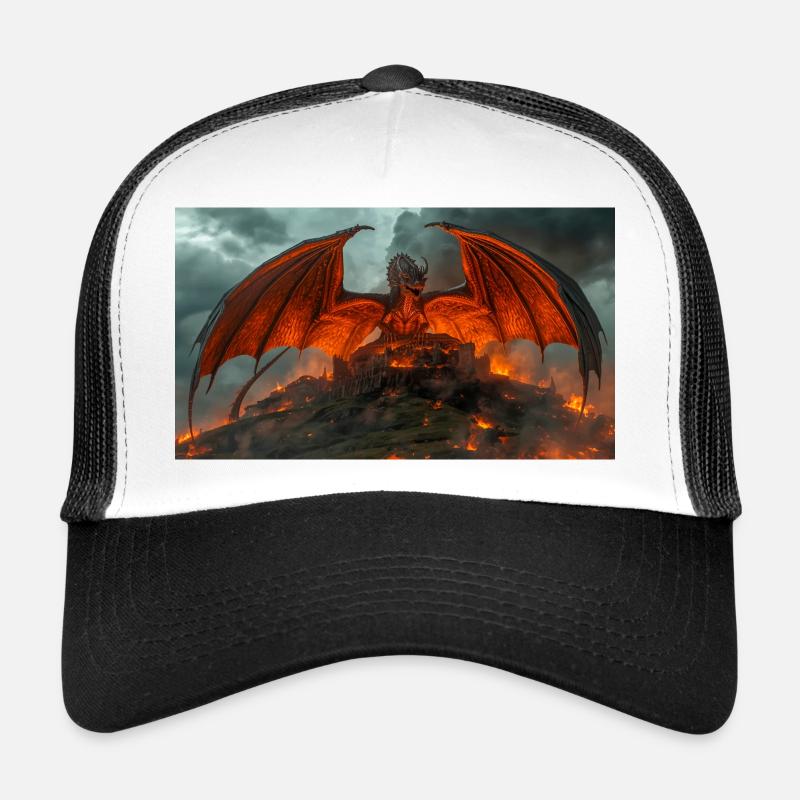 Ein Drache bedroht Beowulfs friedliches Königreich - Trucker Cap - Weiß/Schwarz