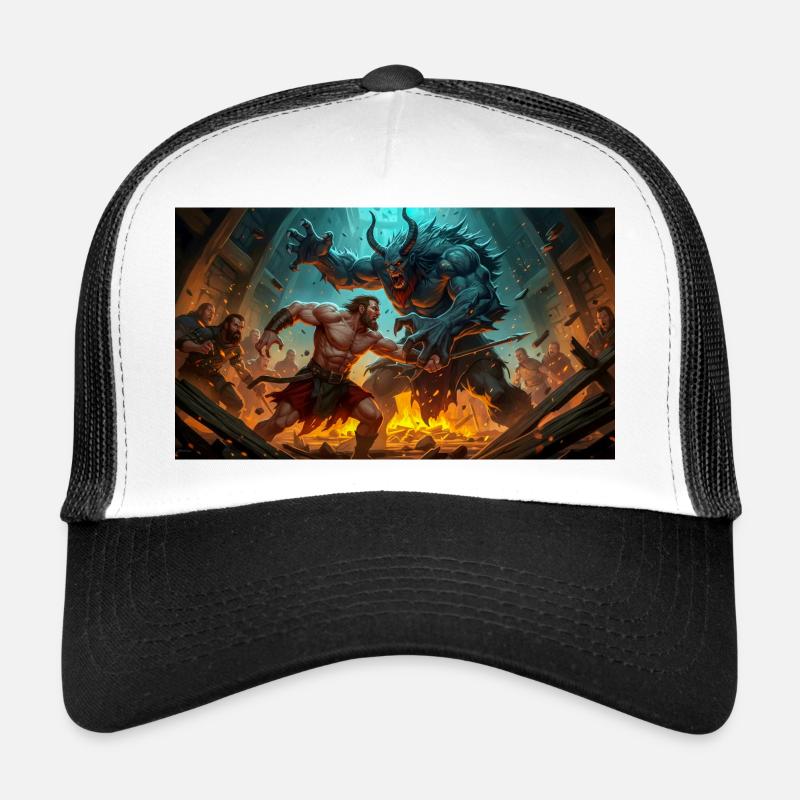 Beowulf affronte le monstre Grendel la nuit Casquette trucker 