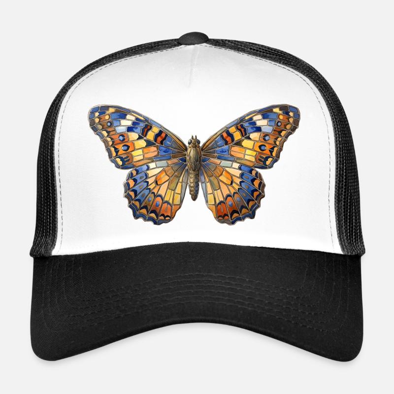 Schmetterling Mosaik - Kunst Geschenk - Trucker Cap - Weiß/Schwarz