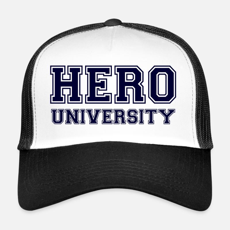 Hero University - Blue Text - Trucker Cap - white/black