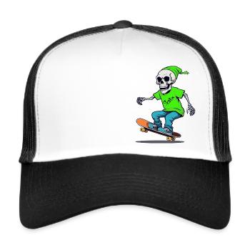 Skate Skelett Skaten Skateboard - Trucker Cap - Weiß/Schwarz - Vorne