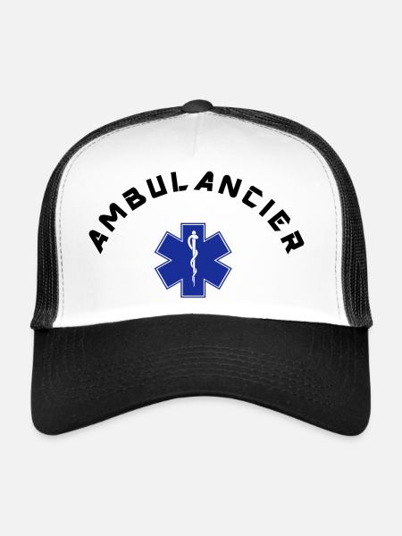 ambulancier logo - Casquette trucker  - blanc/noir - Devant