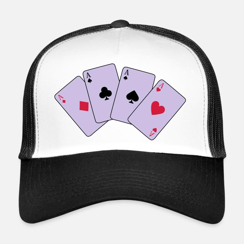 Karten, Poker, Ass, Spielkarten - Trucker Cap - Weiß/Schwarz
