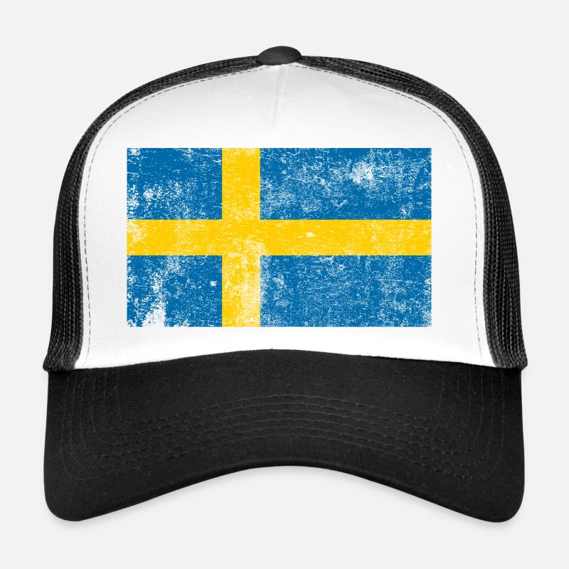 Drapeau de la Suède Drapeau Grunge Retro Vintage - Casquette trucker  - blanc/noir