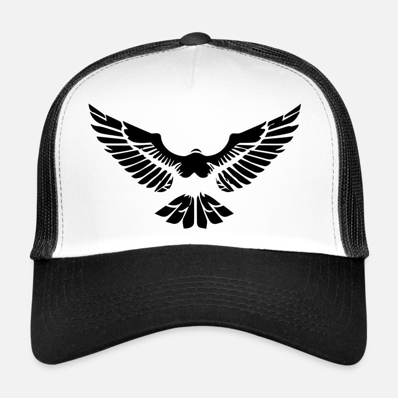 aigle stylisé ouvrant ses ailes en face - Casquette trucker  - blanc/noir