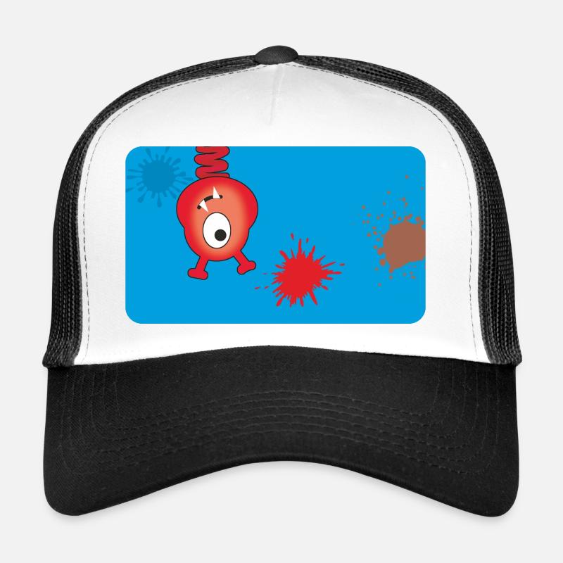 Monstre rouge et éclaboussures de couleur - Bleu Casquette trucker 