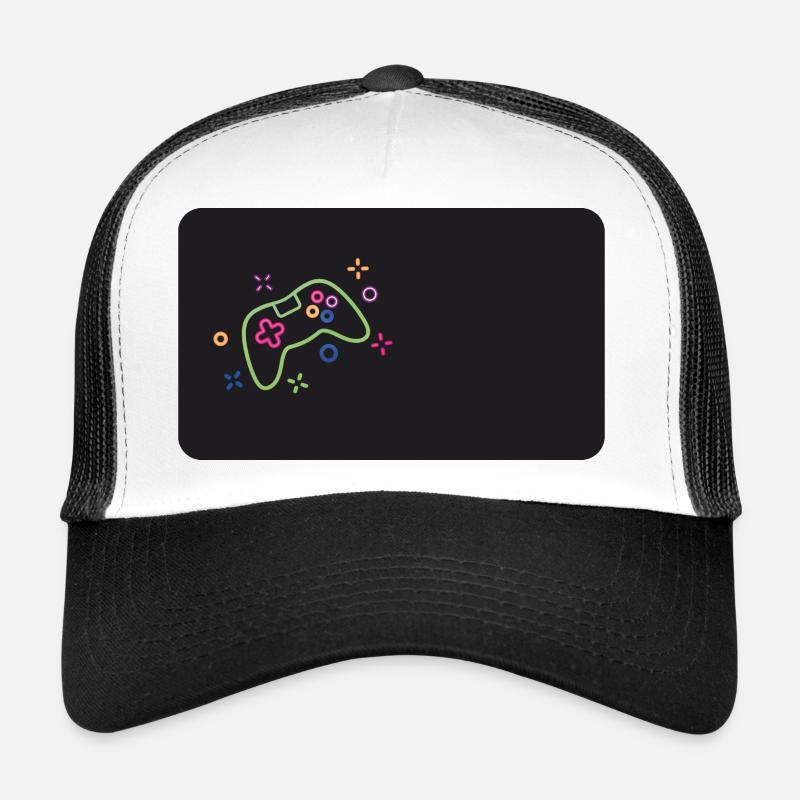 Colorful game controller on black background Trucker Cap