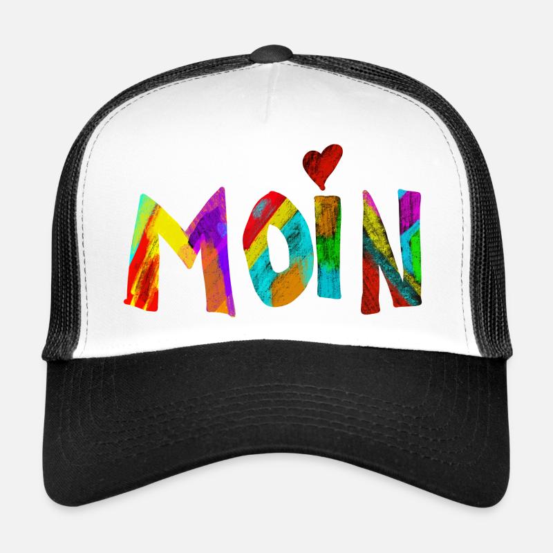 Moin Regenbogen Pinselbuchstaben - Trucker Cap - Weiß/Schwarz