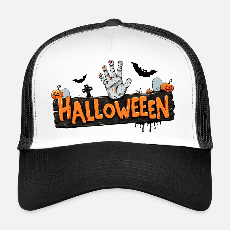 Halloween – Main de zombie et citrouilles. Casquette trucker 