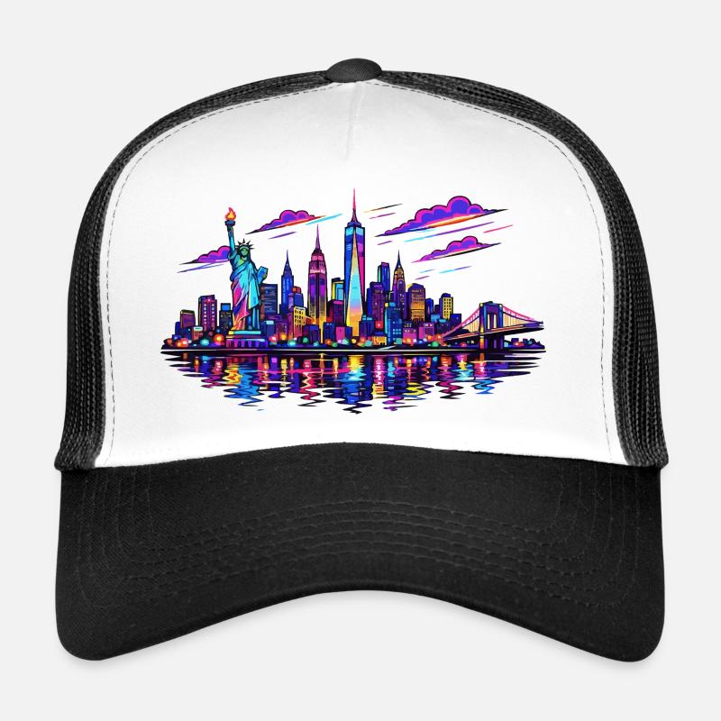 NYC Neon-Skyline Reflektion Trucker Cap