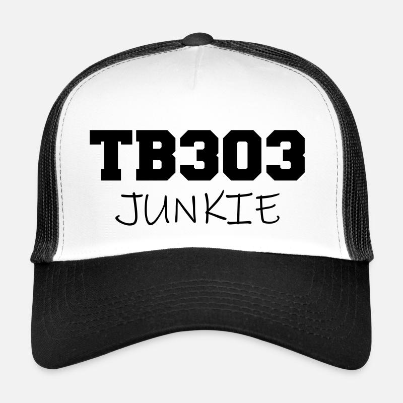 TB303 Junkie Rave Bass Techno Bassline Synthesizer - Trucker Cap - Weiß/Schwarz