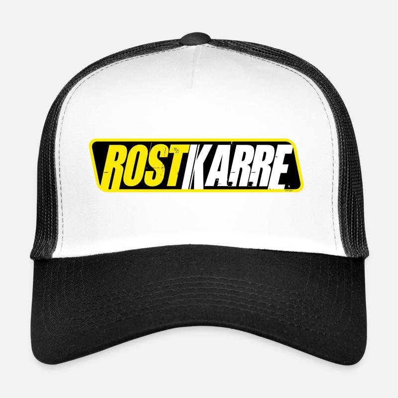 ROSTKARRE - Ratte - Auto - Moped DDR Sticker - - Trucker Cap - Weiß/Schwarz