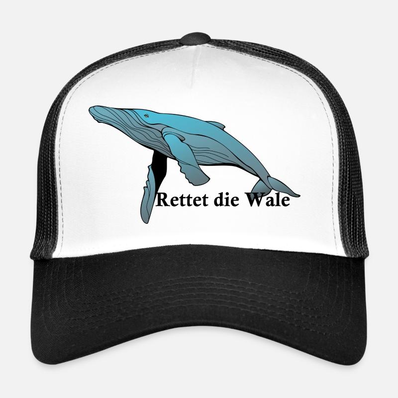Baleine avec sort Sauvez les baleines - Casquette trucker  - blanc/noir