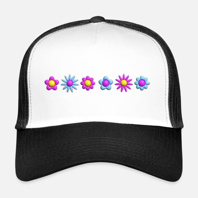 Flowers Blossoms in Row 3D - Trucker Cap - white/black