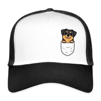 Rottweiler in Tasche Brusttasche Hund Geschenk - Trucker Cap - Weiß/Schwarz - Vorne