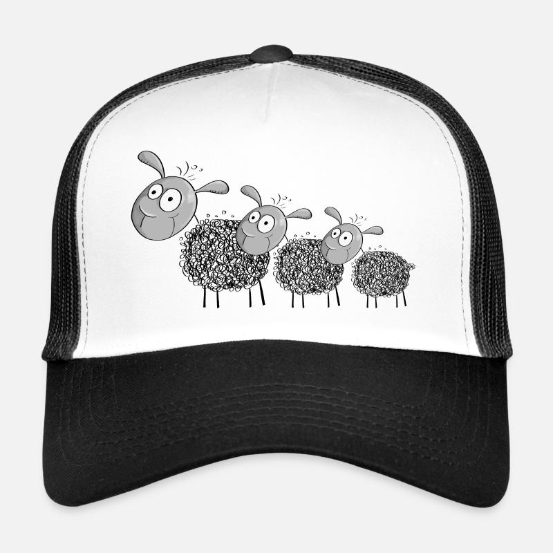 Three wool sheep - sheep cartoon - Trucker Cap - white/black