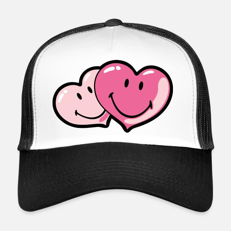 Smiley Two Hearts - Trucker Cap - Weiß/Schwarz