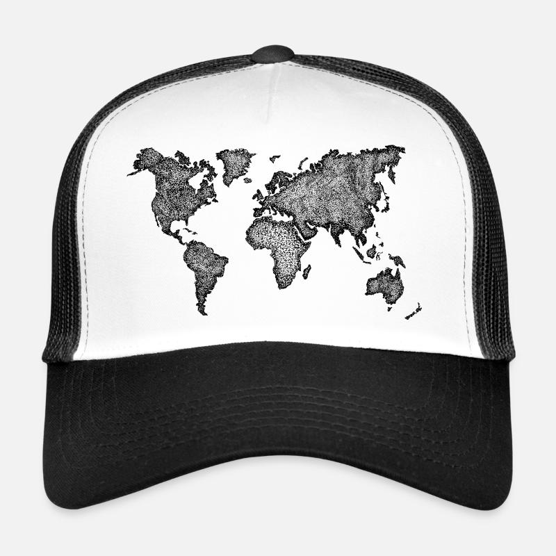 Weltkarte Handmade Dots Dot Painting schwarz Trucker Cap