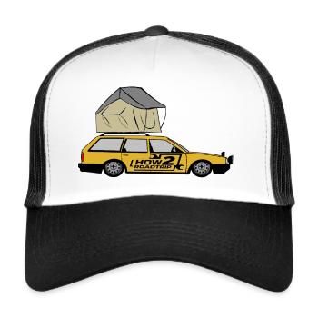 Lowrider Antje mit Dachzelt und Logo - Trucker Cap - Weiß/Schwarz - Vorne