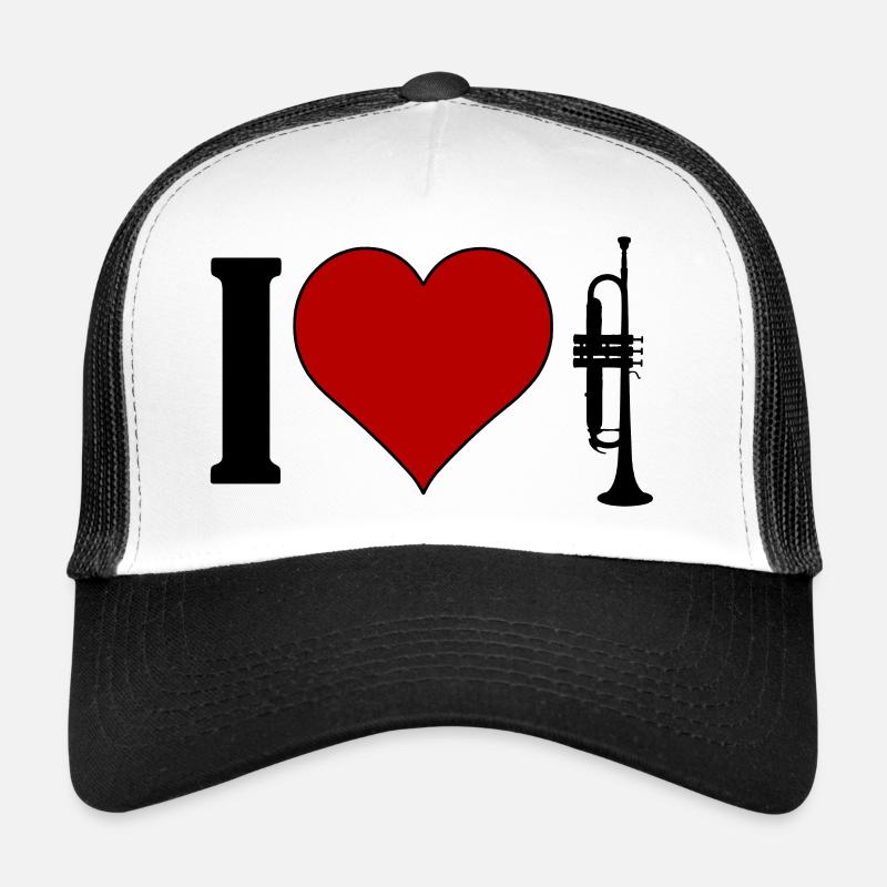 I ♥️ TRUMPET | Ich liebe Trompete - Trucker Cap - Weiß/Schwarz