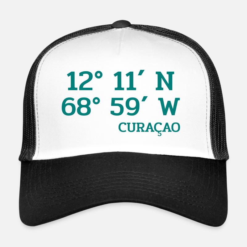 Coordonnées Curaçao - Coordonnées - Caraïbes - Casquette trucker - blanc/noir