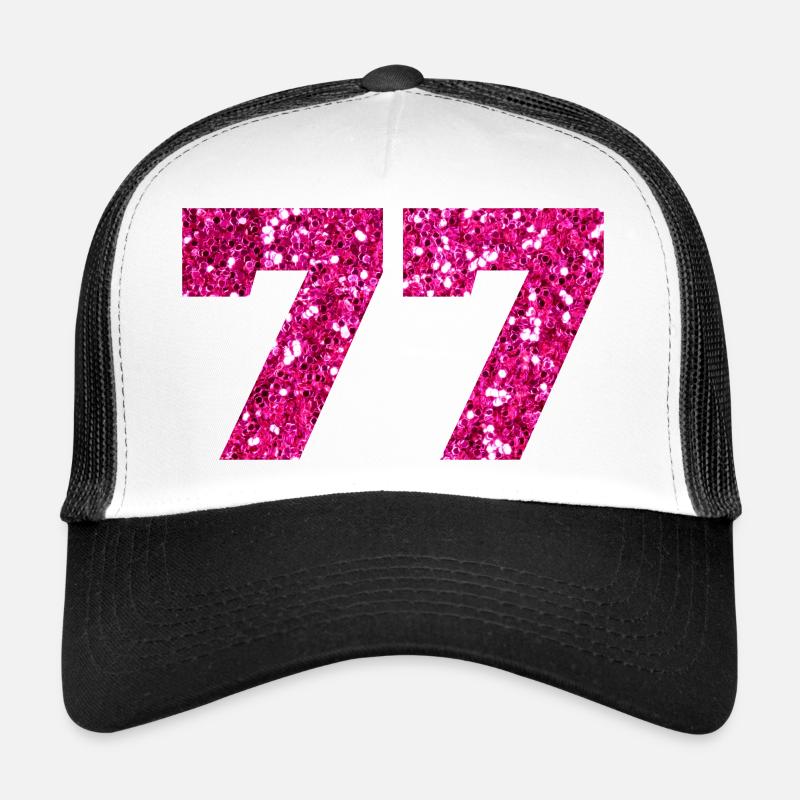 Number 77 Pink Glitter - 77th Birthday Trucker Cap