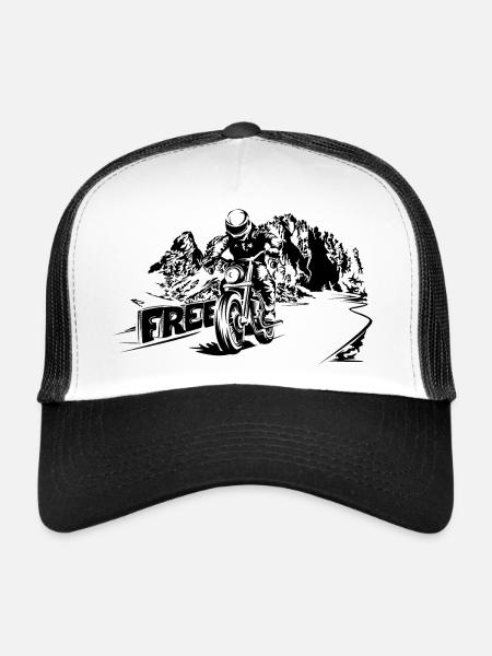 Motorbike Free Mountains Dolomites Biker Symbol Logo - Trucker Cap - white/black - Front
