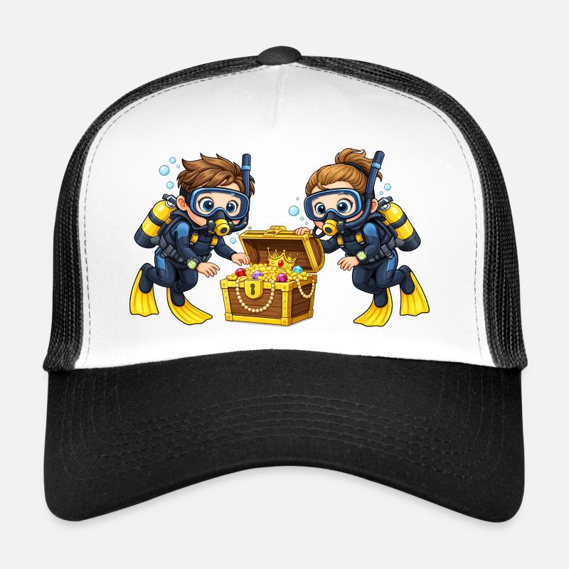 Diver Treasure Hunt Kids Adventure Ocean Trucker Cap