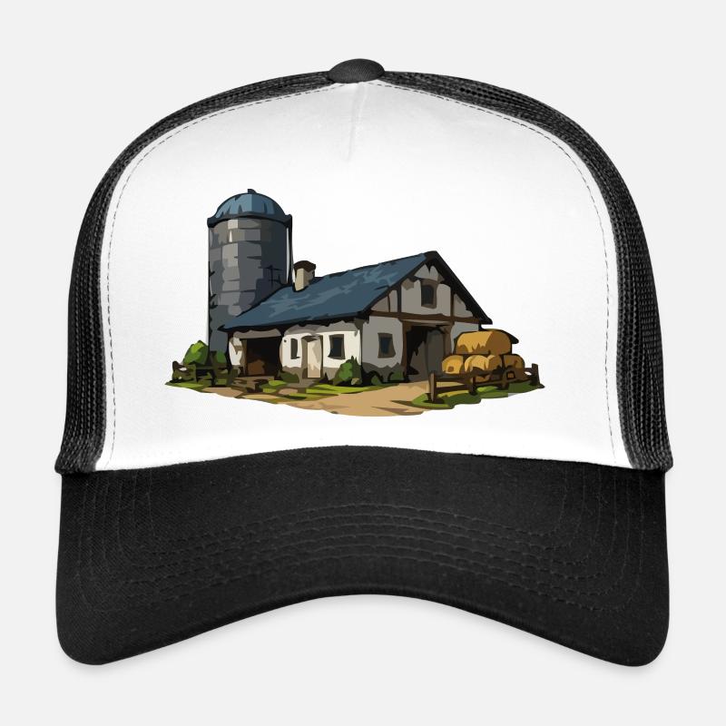Rural barn with silo Trucker Cap