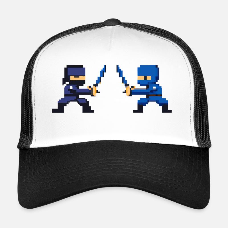 PixelArt, combat de ninja - Casquette trucker - blanc/noir