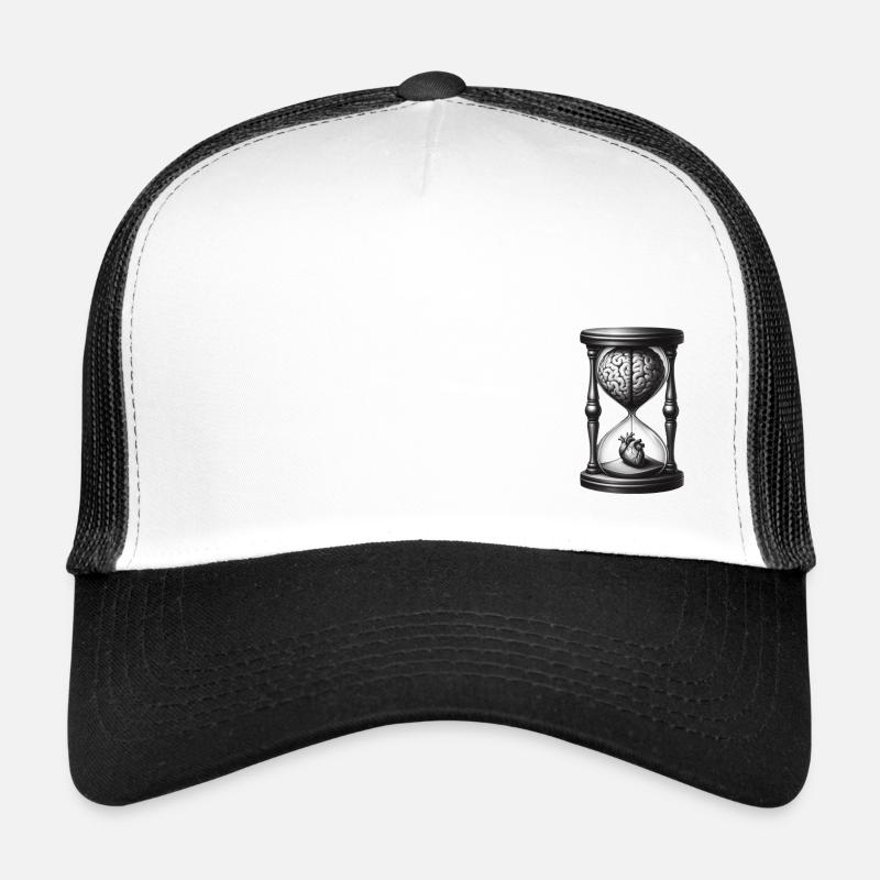 Hourglass brain heart 🧠🫀 - Trucker Cap - white/black