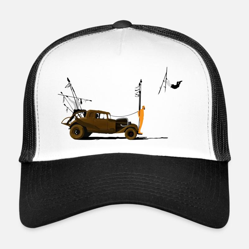 Oldtimer und orangefarbene Silhouette - Trucker Cap - Weiß/Schwarz